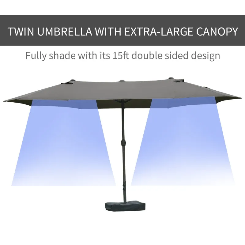 15' Outdoor Patio Umbrella with Twin Canopy - Dark Gray