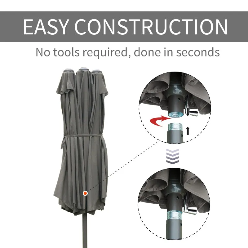 15' Outdoor Patio Umbrella with Twin Canopy - Dark Gray