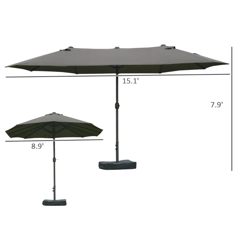 15' Outdoor Patio Umbrella with Twin Canopy - Dark Gray