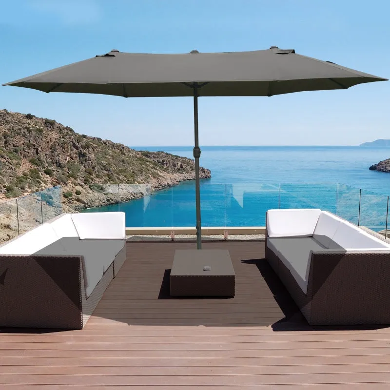 15' Outdoor Patio Umbrella with Twin Canopy - Dark Gray