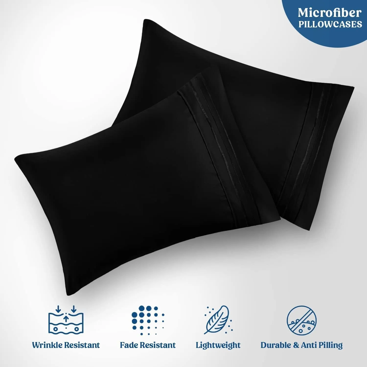 2-Pack: Hannah Linen Microfiber Pillowcases Breathable & Envelop Closure Pillow Covers Set