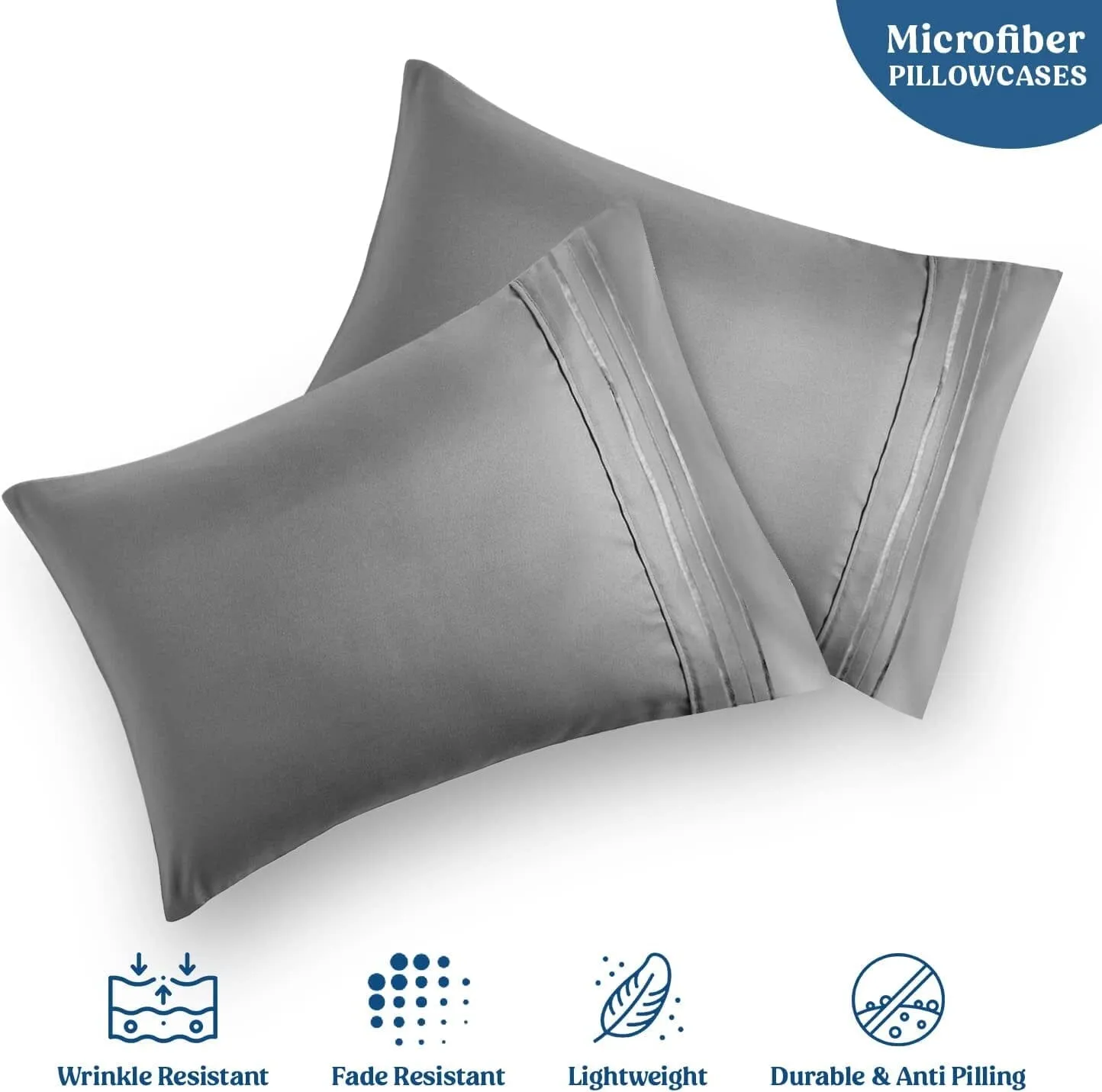 2-Pack: Hannah Linen Microfiber Pillowcases Breathable & Envelop Closure Pillow Covers Set