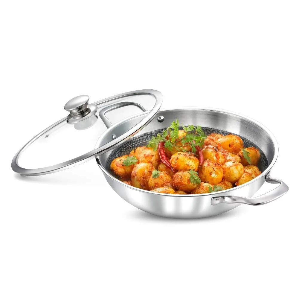 Prestige Tri-Ply Honey Comb Stainless Steel Kadai with Lid